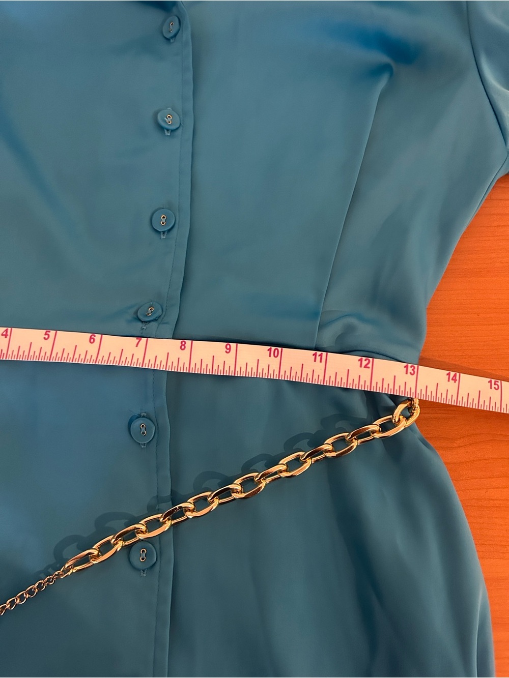 L'ATISTE Turquoise Button-Front Mini Shirt Dress - Picture 10 of 14